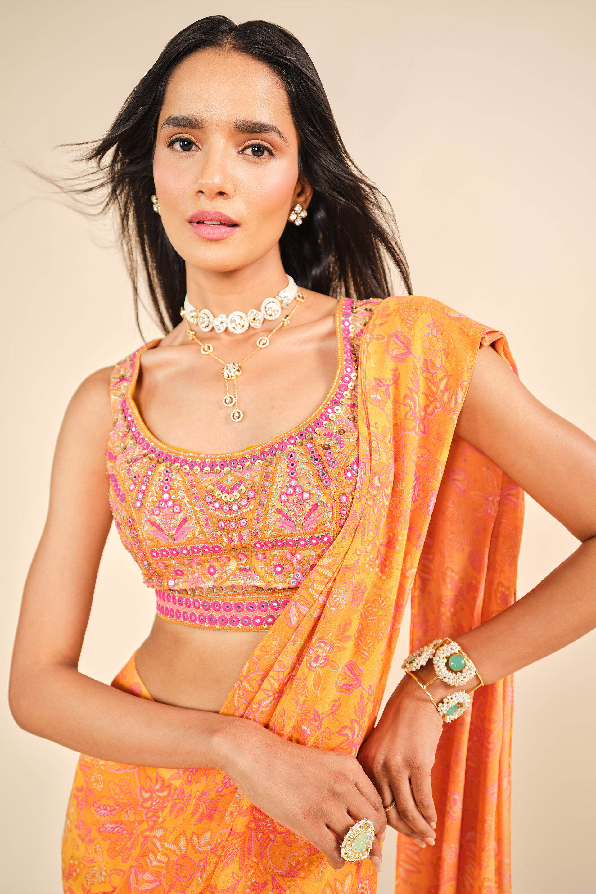 Kanchi Pre-draped Saree, Mustard, image 3